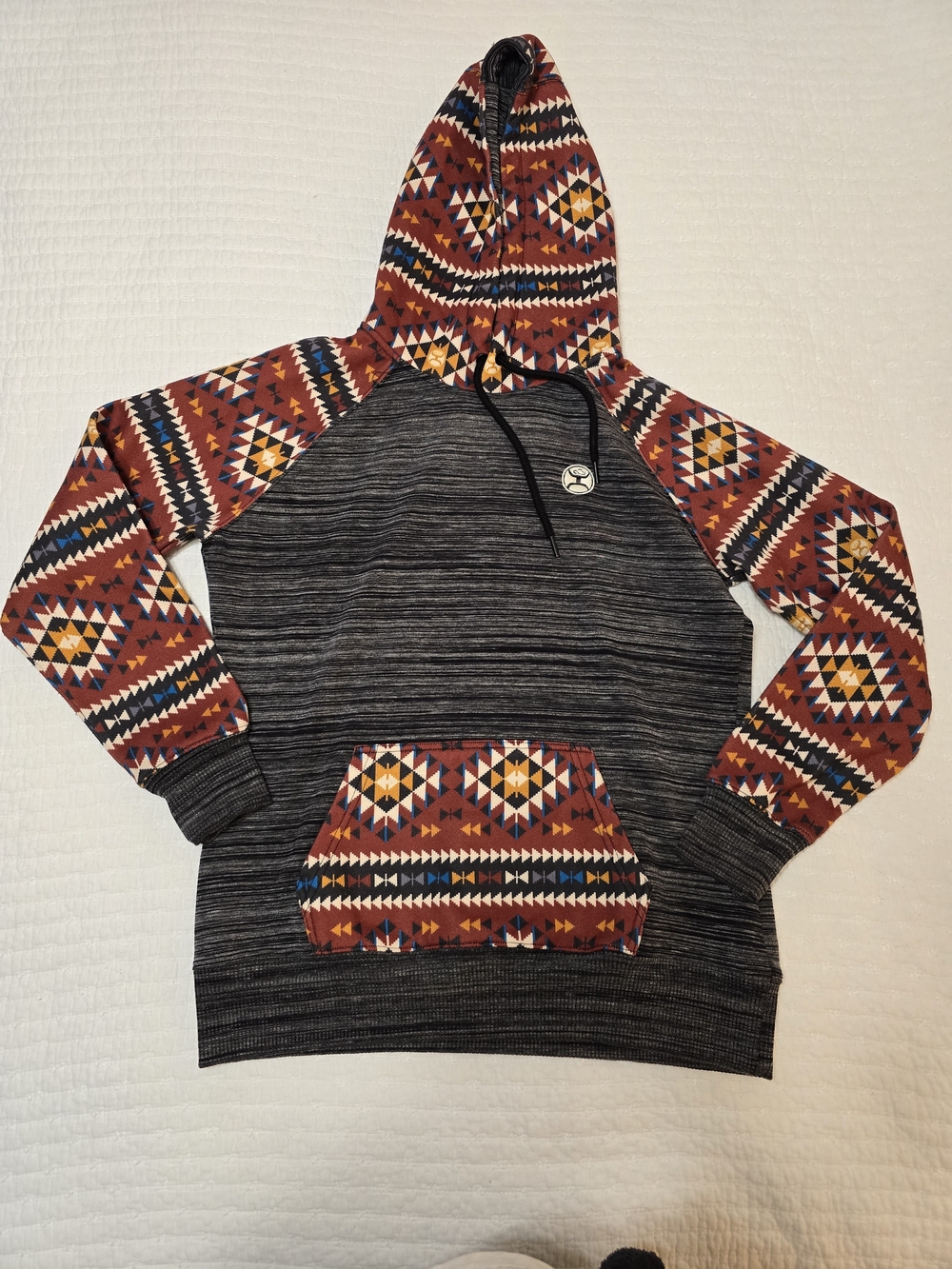 Hooey Red Aztec Pullover Hoodie with Multicolor Accents